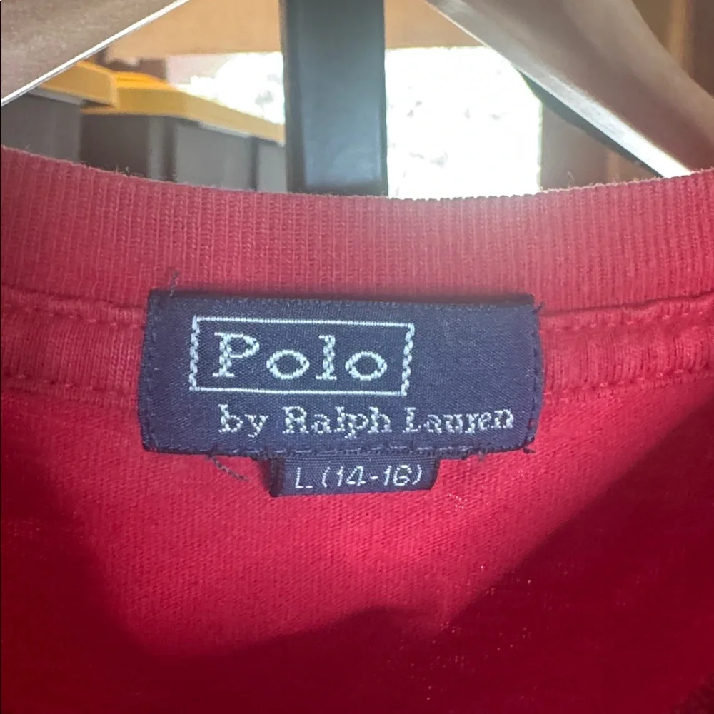 Polo Ralph Lauren Boys Red Embroidered Pony Tee Size L 14/16 Cotton